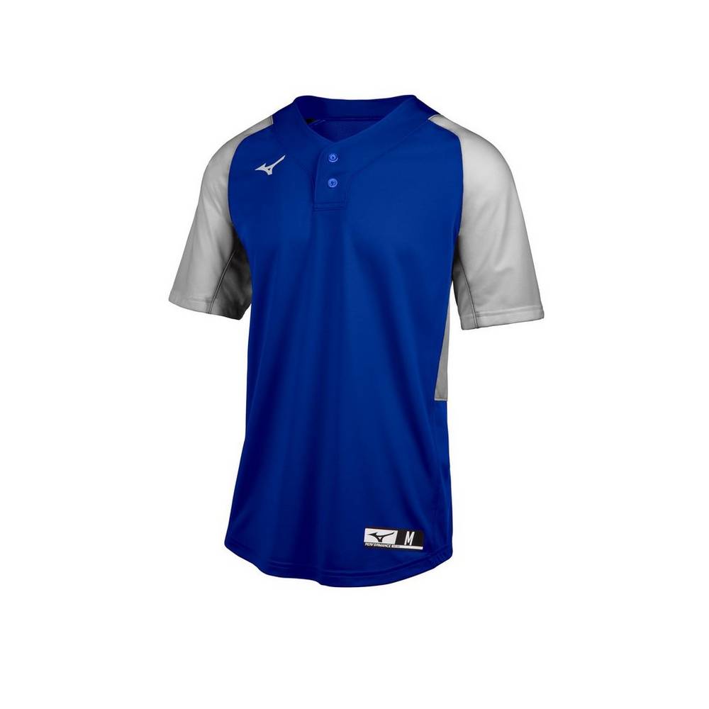 Maglia Mizuno Baseball Aerolite 2-Button Uomo - Blu Reale/Grigie - 75091-SCWI